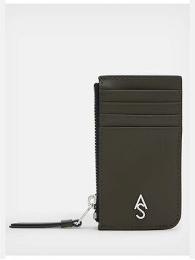 Allsaints Marlborough Leather cardholder Wallet Olive One Size NWT
